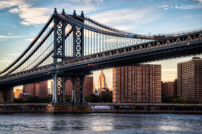 Обои картинки фото города, нью, йорк, сша, мост, бруклин, здания