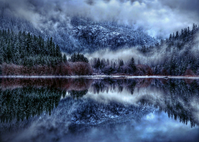Обои картинки фото природа, реки, озера, зима, озеро, дьябло, лес, отражение, diablo, lake