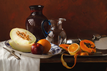 Картинка еда фрукты +ягоды кувшин папайя дыня апельсин яблоко