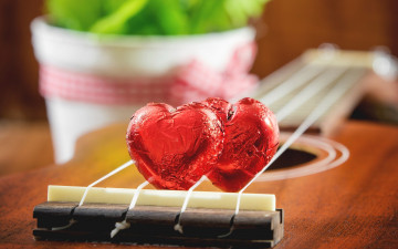 обоя праздничные, день святого валентина,  сердечки,  любовь, сердце, romantic, шоколад, гитара, vintage, heart, love