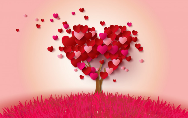 Обои картинки фото праздничные, день святого валентина,  сердечки,  любовь, сердечки, дерево, pink, romantic, heart, love, сердце