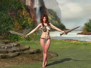 Картинка 3д+графика амазонки+ amazon фон девушка природа меч взгляд