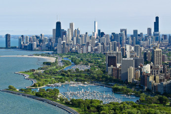 обоя города, Чикаго , сша, небоскребы, яхты, залив