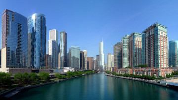 обоя города, Чикаго , сша, здания, набережная, река