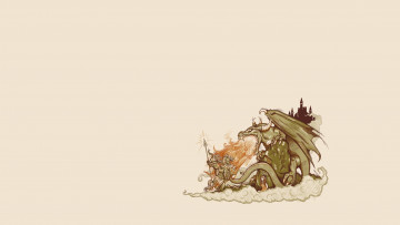 Картинка рисованное минимализм сказка фон девушка дракон рыцарь замок