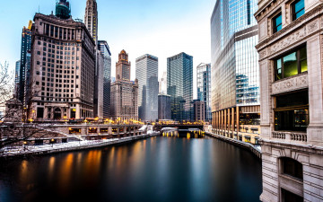 Картинка города Чикаго+ сша здания река