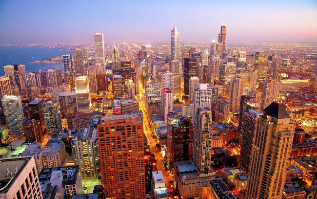 Обои картинки фото города, Чикаго , сша, вечер, освещение