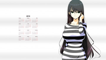 обоя календари, аниме, 2018, взгляд, девушка