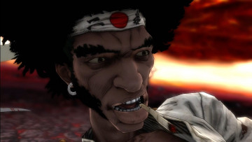 обоя видео игры, afro samurai, лицо, сигарета