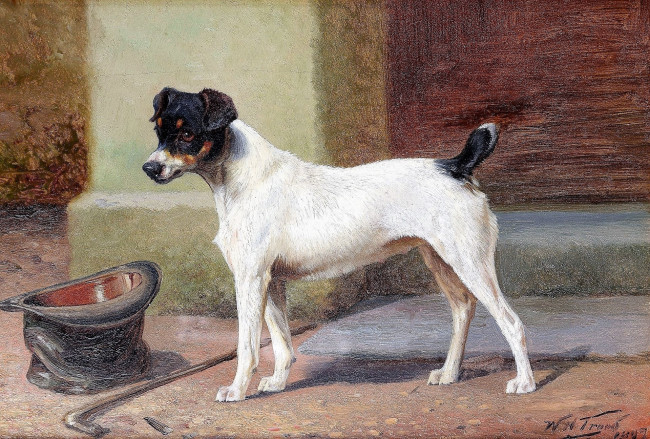 Обои картинки фото рисованное, william henry hamilton trood, собака, шляпа, трость