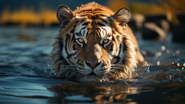 Картинка рисованное животные +тигры тигр морда хищник спереди цифровое искусство большая кошка