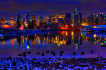 Картинка города ванкувер+ канада дома река огни ночь ванкувер