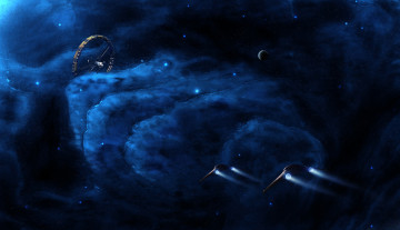 Картинка фэнтези космические+корабли +звездолеты +станции челноки космические туманность станция планета