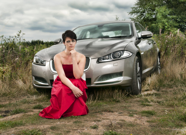 Обои картинки фото автомобили, авто с девушками, jaguar
