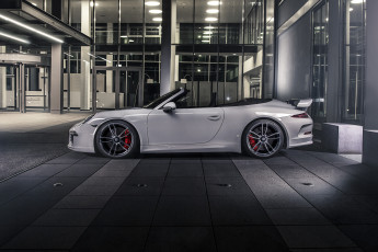 обоя автомобили, porsche, 2015г, 991, cabriolet, carrera, 911, techart, gts, серый