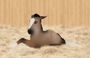 Картинка рисованное животные +лошади сено лошадка