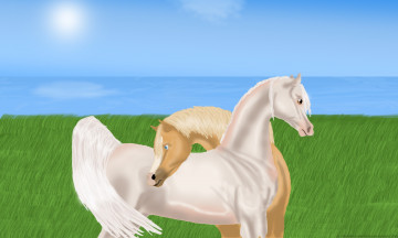 Картинка рисованное животные +лошади лето лошади