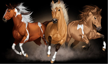 Картинка рисованное животные +лошади кони пыль скакуны лошади