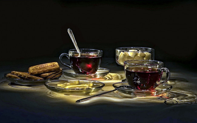 Обои картинки фото еда, напитки,  Чай, чай, сахар, лимон, печенье