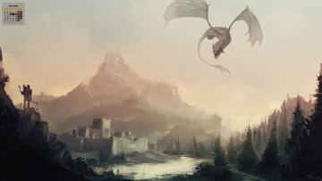 Картинка календари фэнтези человек замок водоем 2018 дракон