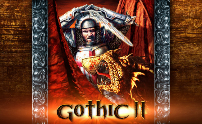 Обои картинки фото видео игры, gothic ii, рыцарь, дракон, меч