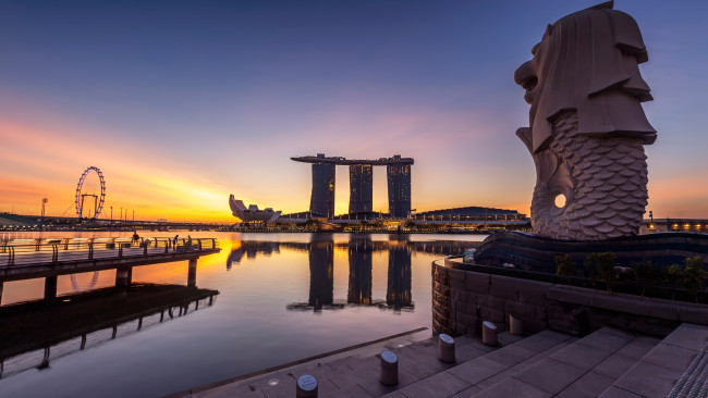 Обои картинки фото города, сингапур , сингапур, красота, колесо, обозрения, здания