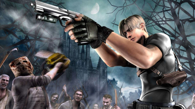 Обои картинки фото видео игры, resident evil 4, парень, пистолет, зомби, замок, оружие