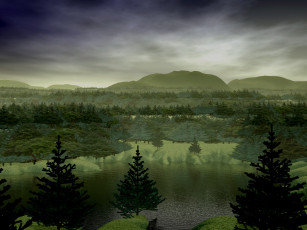 Картинка 3д графика nature landscape природа горы деревья