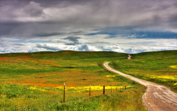Картинка природа дороги трава дорога холмы поля