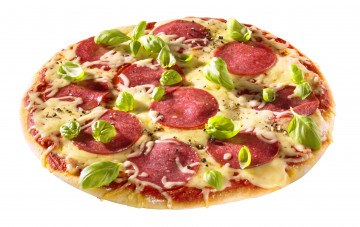 Картинка еда пицца колбаса зелень