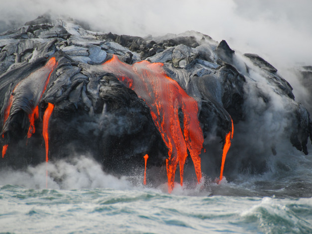 Обои картинки фото volcano, природа, стихия, вулкан, извержение, океан, лава