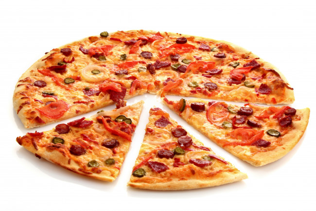 Обои картинки фото еда, пицца, кусочки, перец