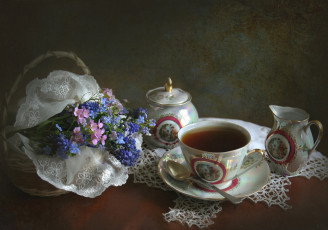 Картинка еда напитки +Чай незабудки чашка