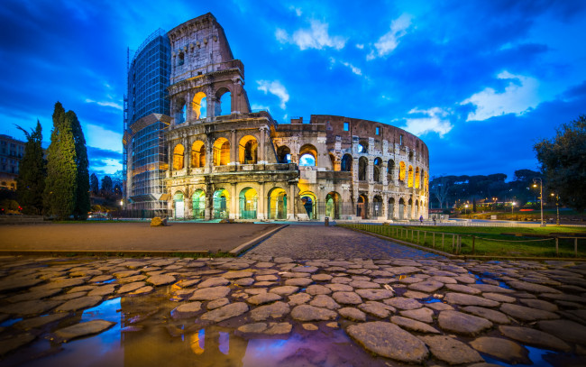 Обои картинки фото города, рим,  ватикан , италия, rome, italy, colosseum, reflection, blue, hour