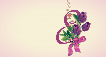 обоя праздничные, международный женский день - 8 марта, листья, бантик, цветы