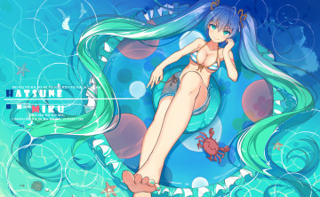 Картинка аниме vocaloid взгляд волосы девушка hatsune miku haraguroi you вода круг купальник арт