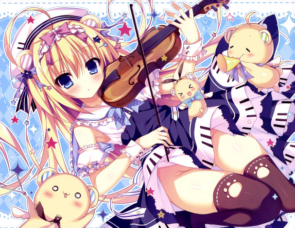 Обои картинки фото аниме, музыка, скрипка, shiramochi, sakura, девушка