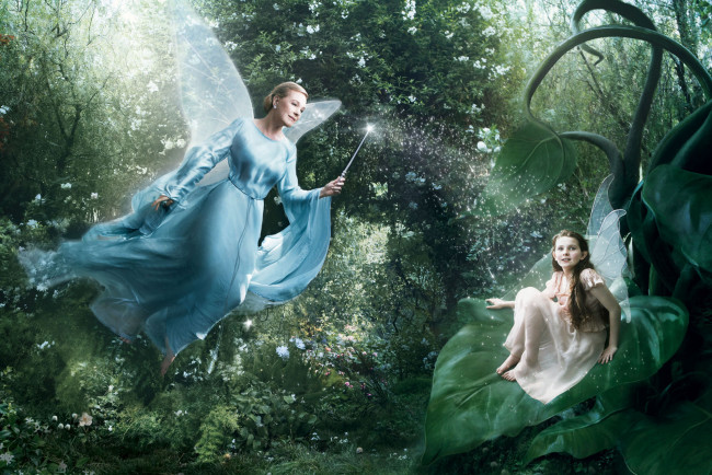 Обои картинки фото фэнтези, феи, волшебство, лес, палочка, крылья, листья, растения
