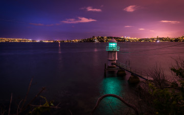 Картинка природа маяки bradley's head город берег sydney ночь маяк australia пролив