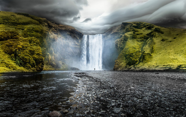 Обои картинки фото природа, водопады, исландия, живописный, водопад, скоугафосс