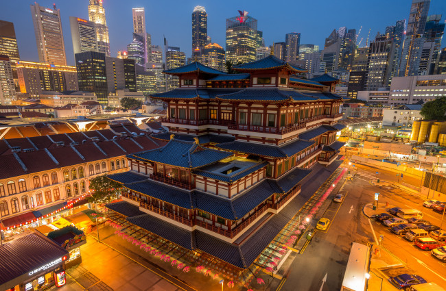 Обои картинки фото chinese temple,  singapore city, города, сингапур , сингапур, храм, ночь