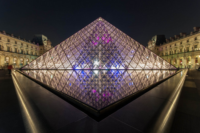 Обои картинки фото symmetry,  louvre museum, города, париж , франция, пирамида