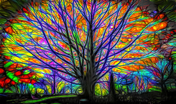 Картинка разное компьютерный+дизайн ночь рендеринг картинка сказочный лес свечение игра цвета дерево ветви