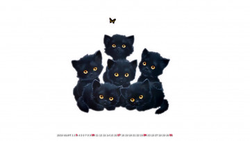 Картинка календари рисованные +векторная+графика кошка бабочка