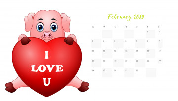 обоя календари, рисованные,  векторная графика, свинья, сердце, поросенок, love