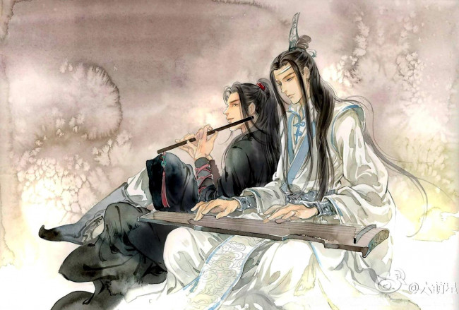 Обои картинки фото аниме, mo dao zu shi, лань, ванцзи, вэй, усянь, флейта, гуцинь