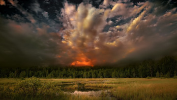 Картинка природа пейзажи небо закат болото пейзаж