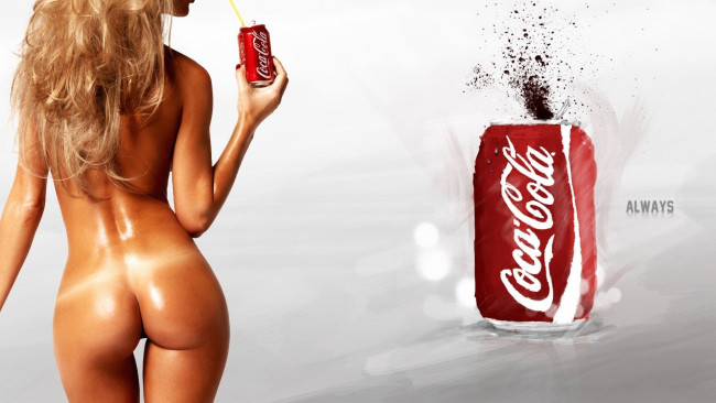 Обои картинки фото бренды, coca, cola, банка, девушка, кока-кола