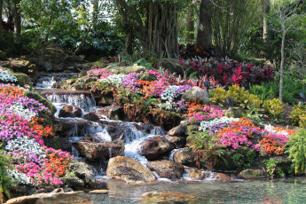Картинка водопад природа водопады деревья клумбы цветов интерьер пейзаж