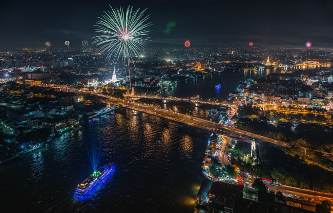 Обои картинки фото города, бангкок, таиланд, фейерверк